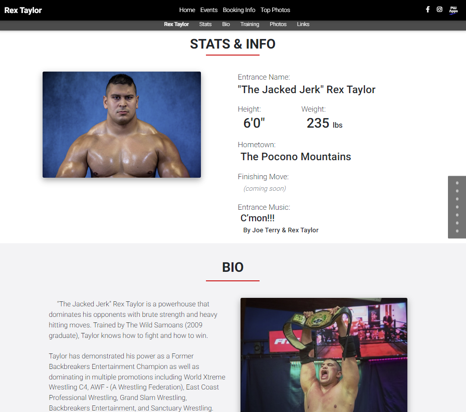 Desktop view of Wrestler's Profile