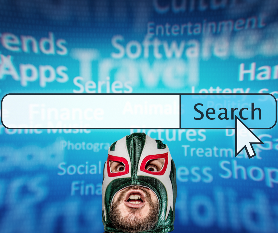 Search Box with sad masked wrestler